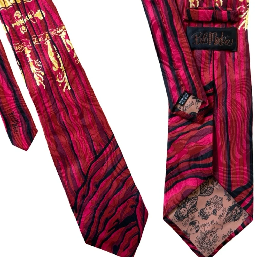 Bob Mackie Silk Red and Gold Artsy Quirky Print